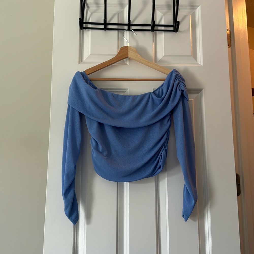 Blue off shoulder dress top